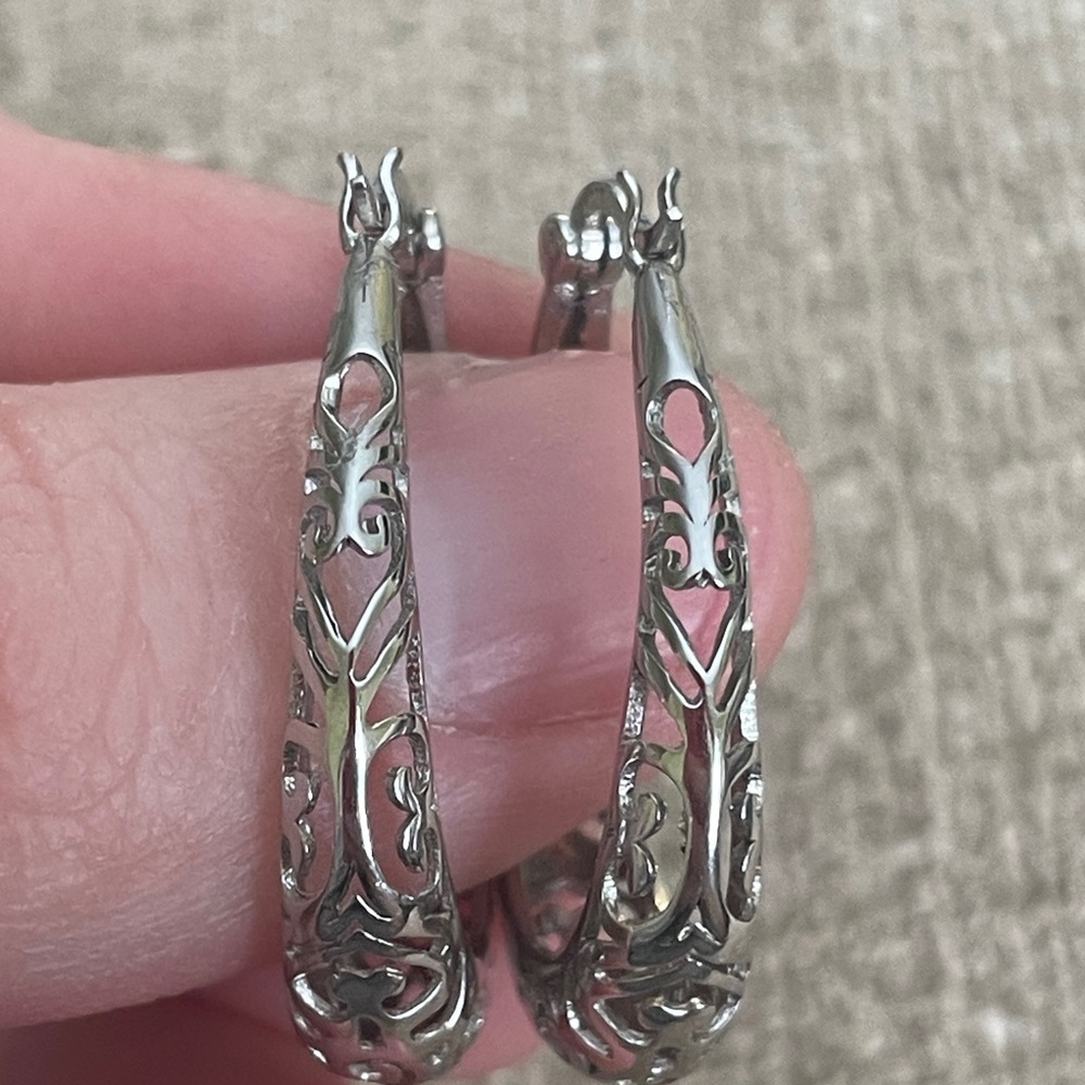 Sterling Silver Cutout Filigree-Style Earrings - Picture 7 of 8